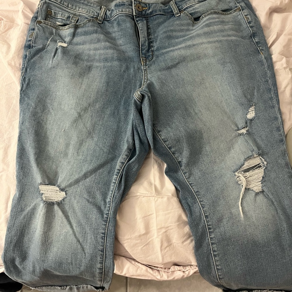 Torrid Distressed Boyfriend Jeans in Light Blue cropped